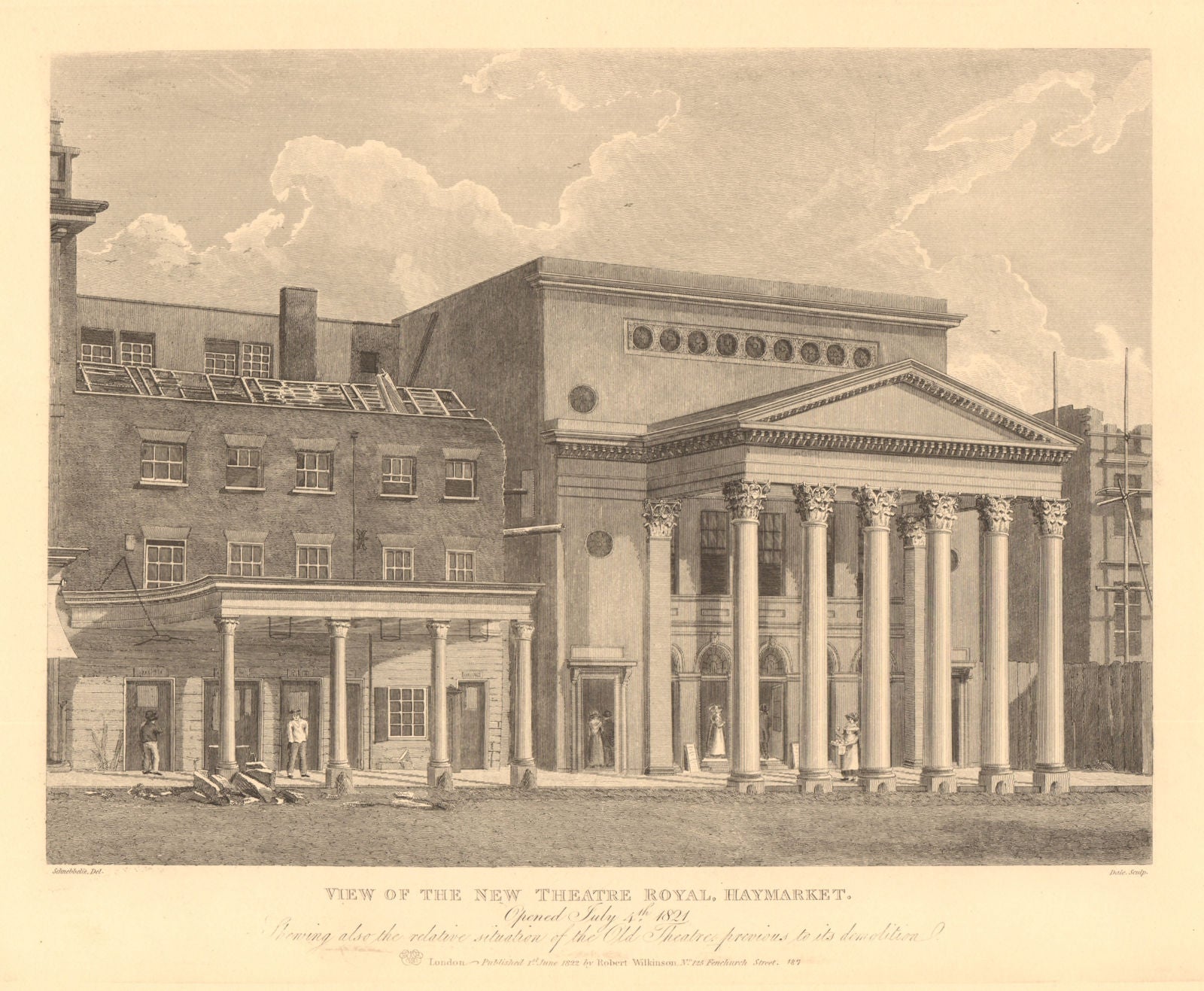 THEATRE ROYAL, HAYMARKET. View of the new theatre. London West End 1834 print